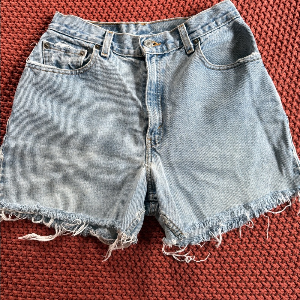 Levi's Blue Jean Shorts High-Waisted Frayed Hem